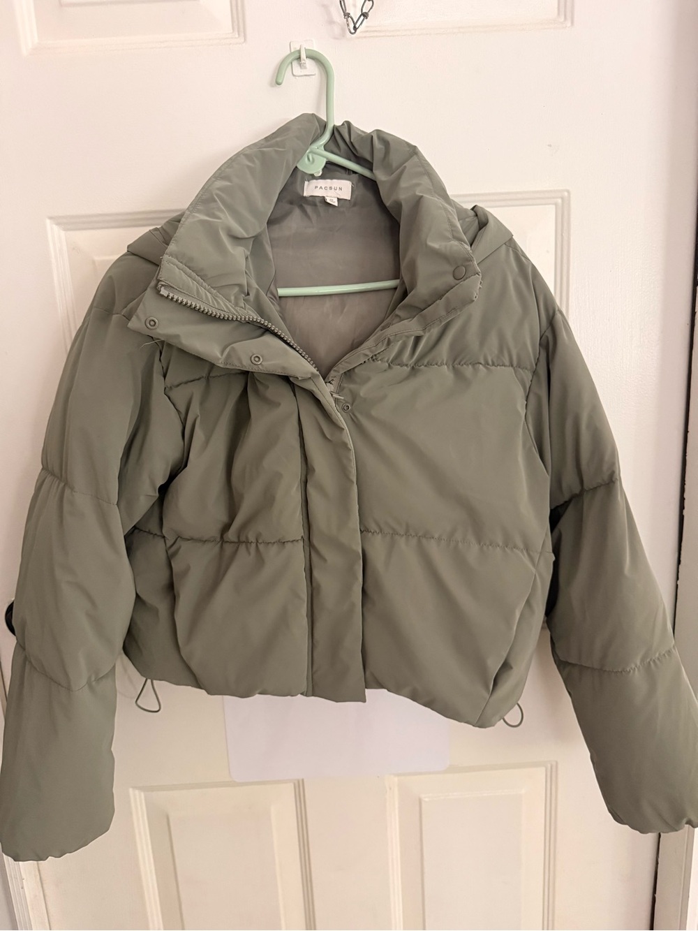 PacSun Sage Green Cropped Puffer Jacket
